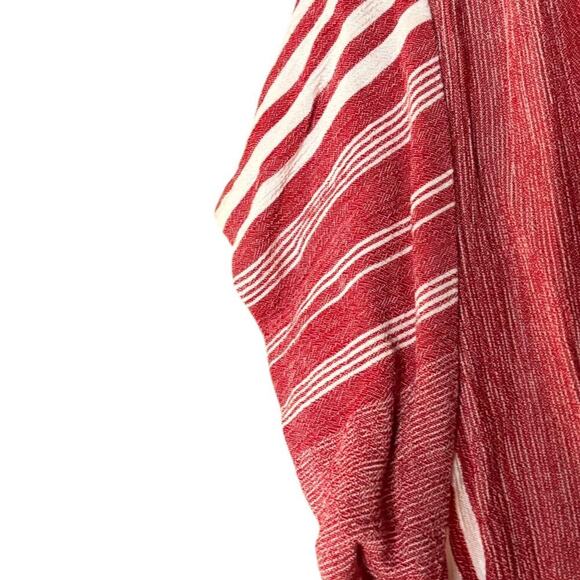 Liz Claiborne Red/White Short Sleeve Red Button Up Striped Summer Top - Picture 3 of 8